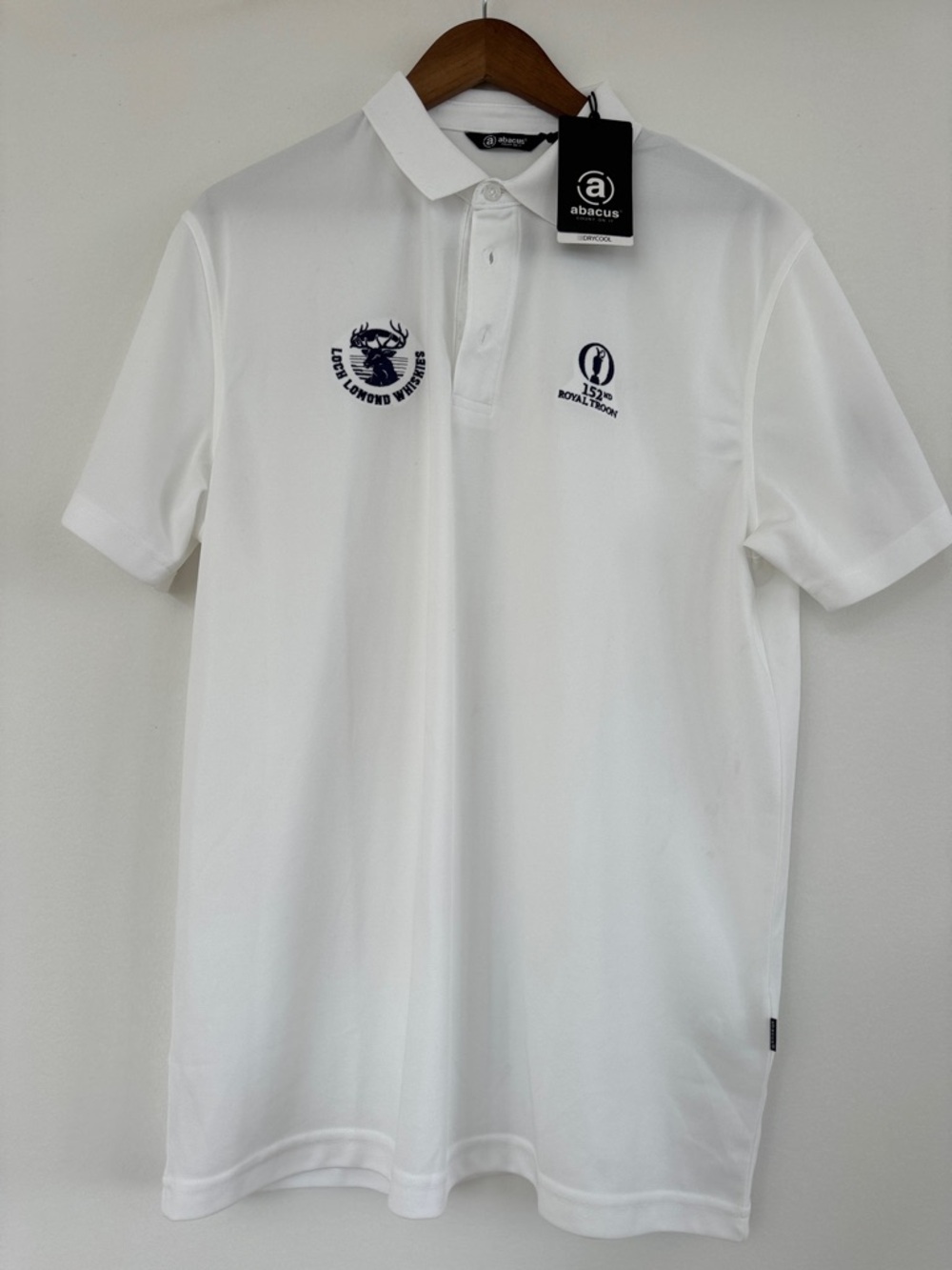 Abacus Men's White Polo with Embroidered Chest Logos
